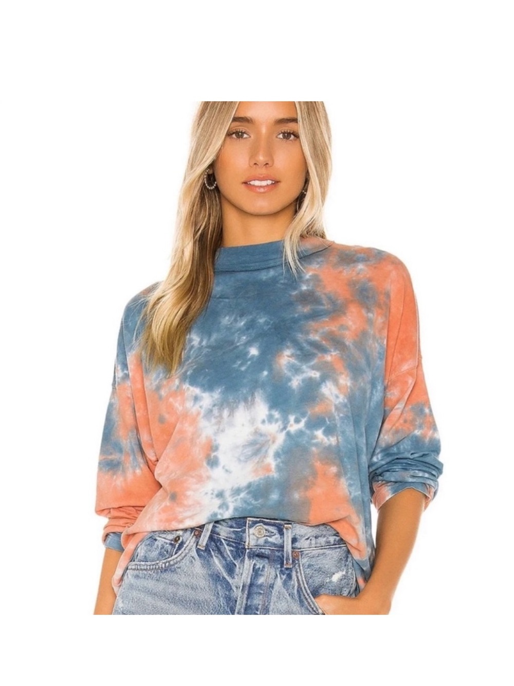 Free People Tie-Dye Long Sleeve Shirt - Blue & Orange